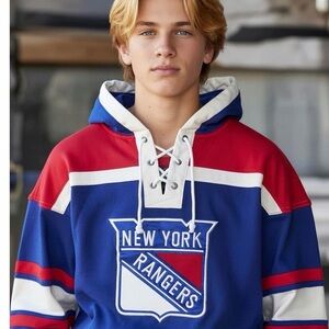 47 New York Rangers Red Blue White Lace-Up Sweatshirt